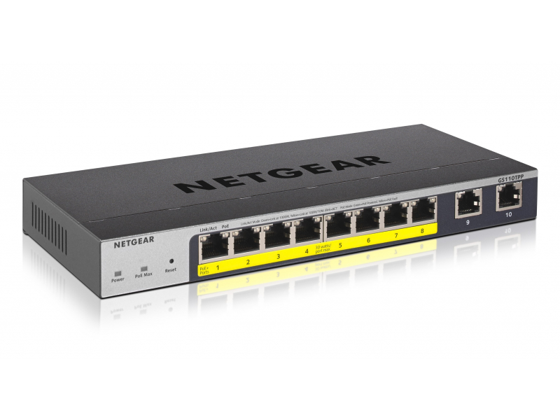 Netgear Switch 8x1000 PoE+ 2xSFP lüfterlos Metall - GS110TPP-100EUS