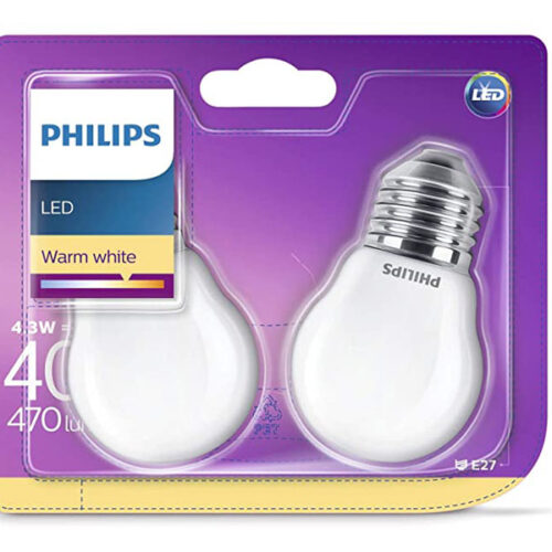 Philips LED Warm White E27 4,3W=40W 470 Lumen (2 Pcs.)