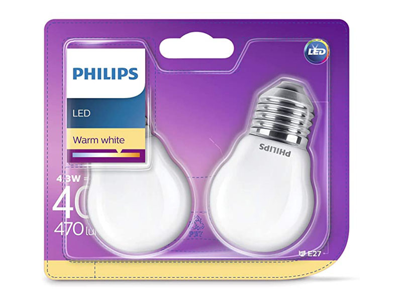 Philips LED Warm White E27 4,3W=40W 470 Lumen (2 Pcs.)