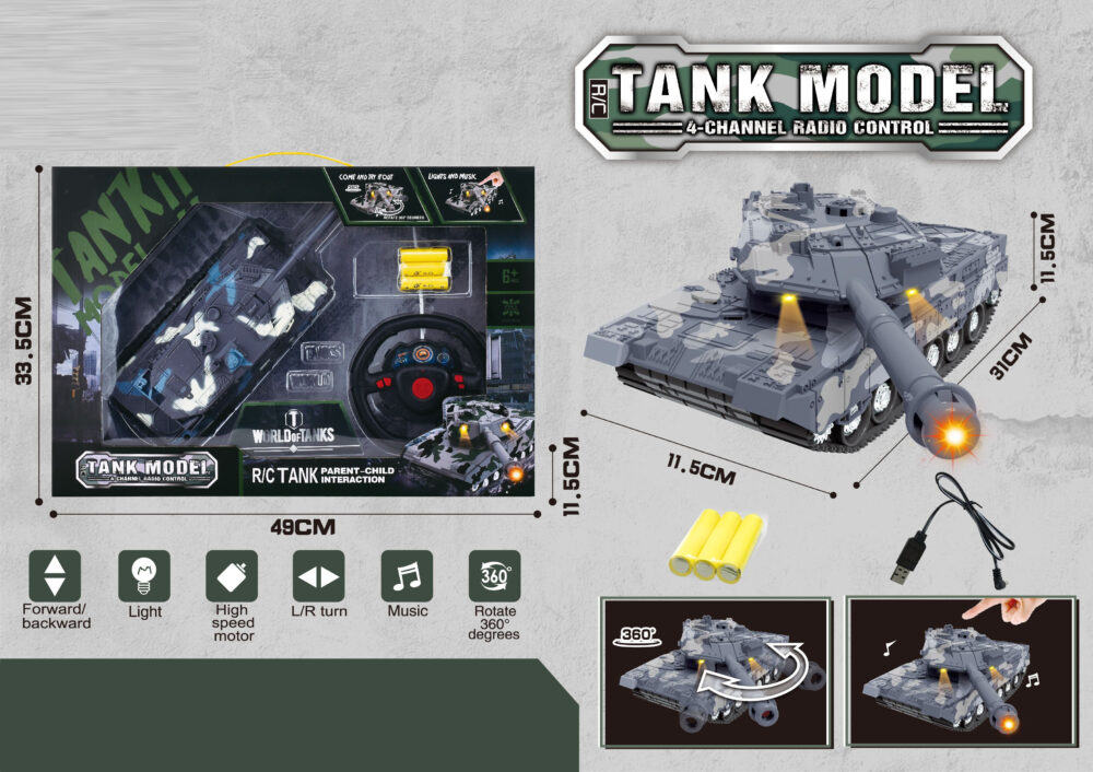 RC Tank with lights und music 4 Channel (Blue-Grey)