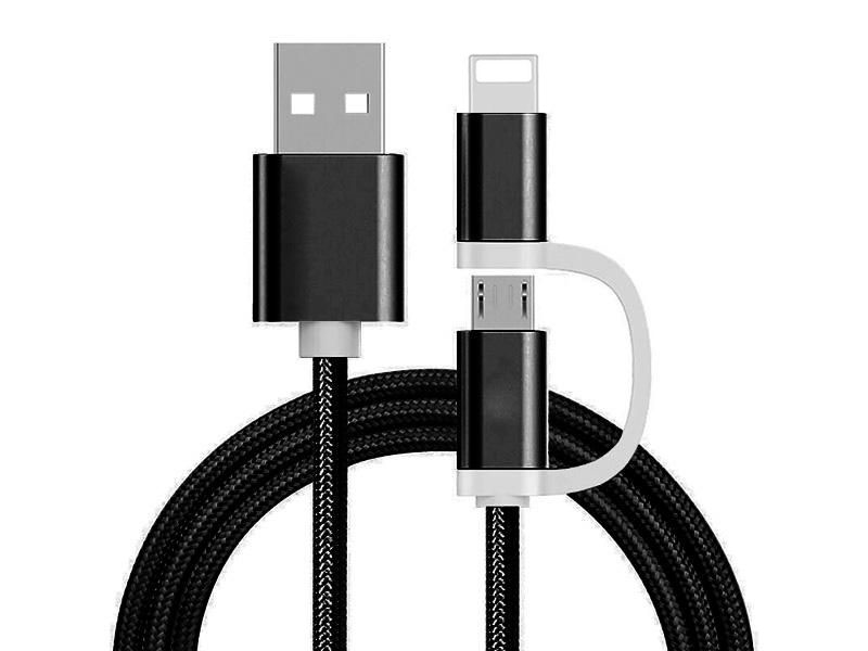 Reekin 2 in 1 Charging Cable (USB Micro & Lightn.) - 1,0 M. (Black-Nylon)