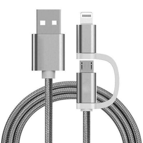 Reekin 2 in 1 Charging Cable (USB Micro & Lightn.) - 1,0 M. (Silver-Nylon)