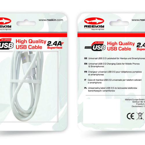 Reekin 2.4A SUPERFAST Charging Cable USB Lightning - 1,0 M (White-Nylon)