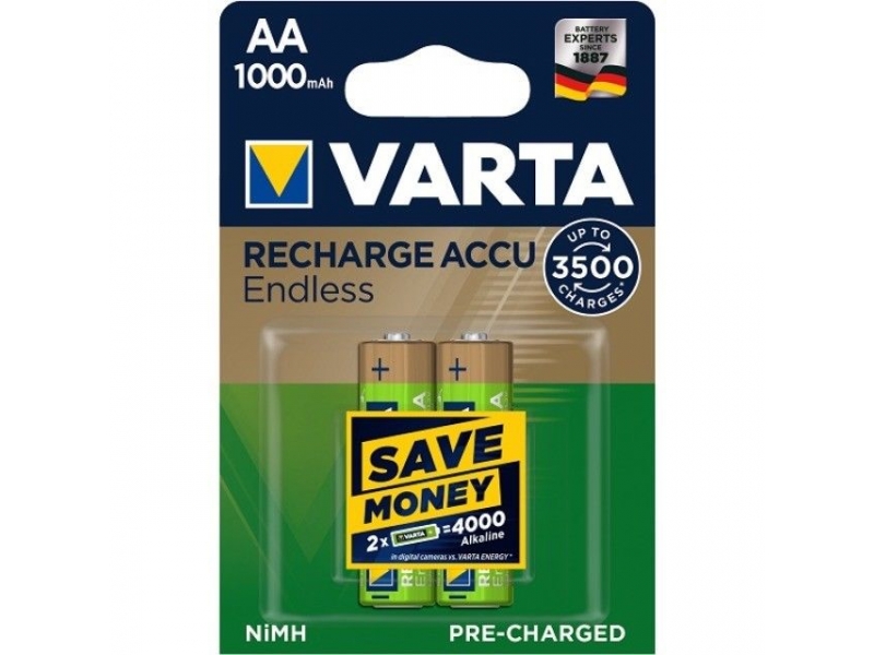 VARTA Akku Endless Rech. Akku NiMH Mignon AA 1000mAh Bl. (2er Pack) 56666 101 402