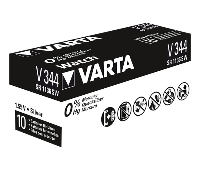 Varta Batterie Silver Oxide Knop. 344, 1.55V Retail (10-Pack) 00344 101 111