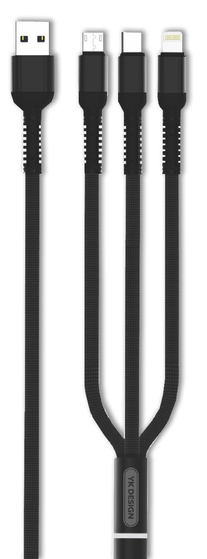 YK-Design 3A Charging Cable 3 in 1 MicroUSB