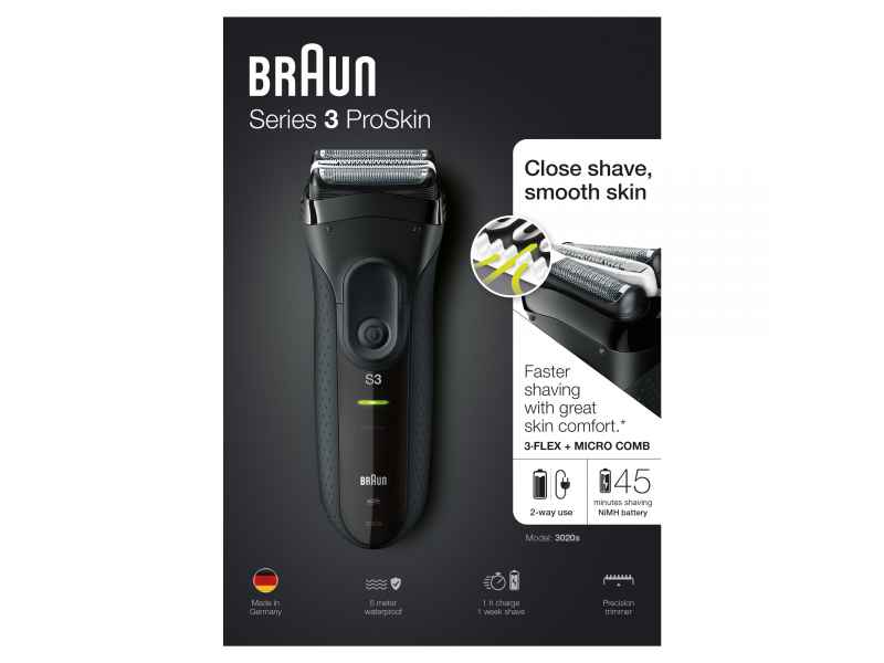 Braun Series 3 Foil shaver Trimmer Black men's shaver 3020s black