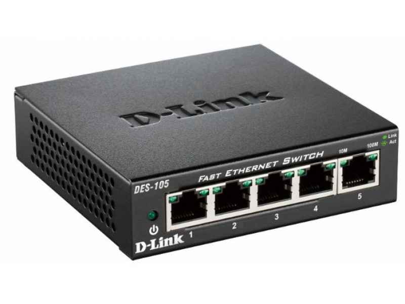 D-Link Black Switch Copper Wire 0.1 Gbps - External DES-105