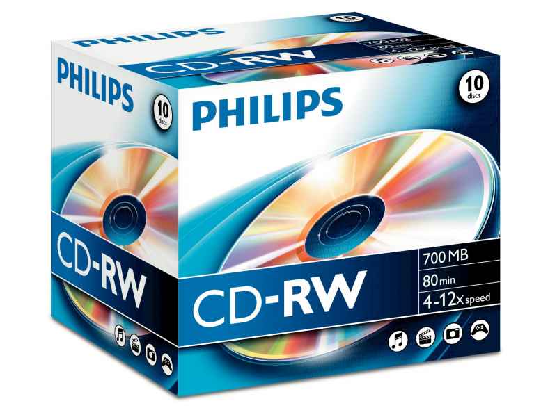 Philips CD-RW 700MB 10pcs jewel case carton box 4-12x CW7D2NJ10