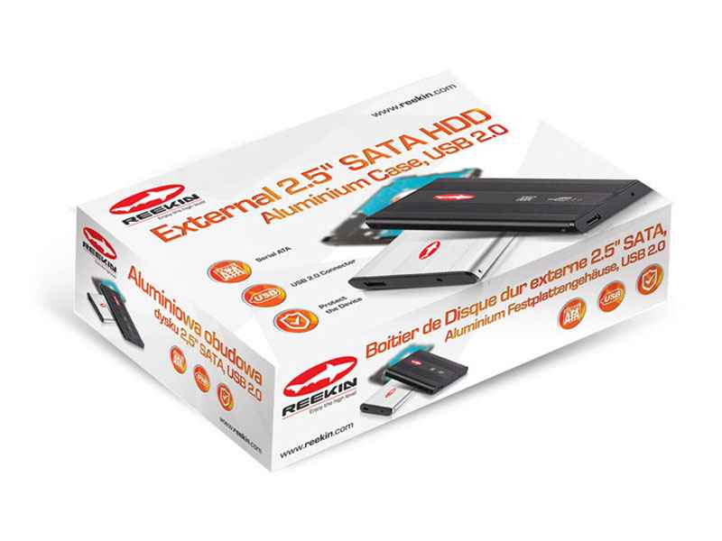 Reekin External 2.5'' SATA HDD Aluminium Case, USB 2.0 (Silver)