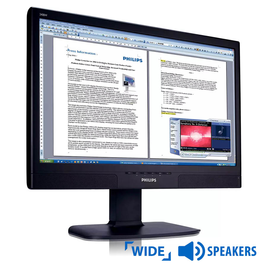 Used Monitor 240BW TFT/Philips/24/1920x1200/Wide/Black/w/Speakers/VGA & DVI-D