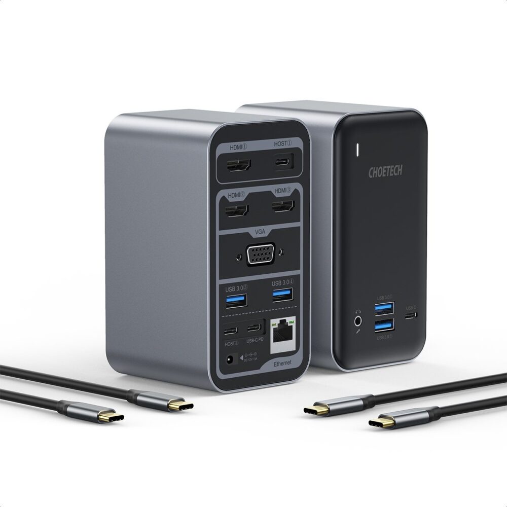 15-in-1 USB-C Hub - USB-C, 100W PD, 4K HDMI @60Hz, VGA, USB 3.0, 3.5mm Jack - Sky Gray