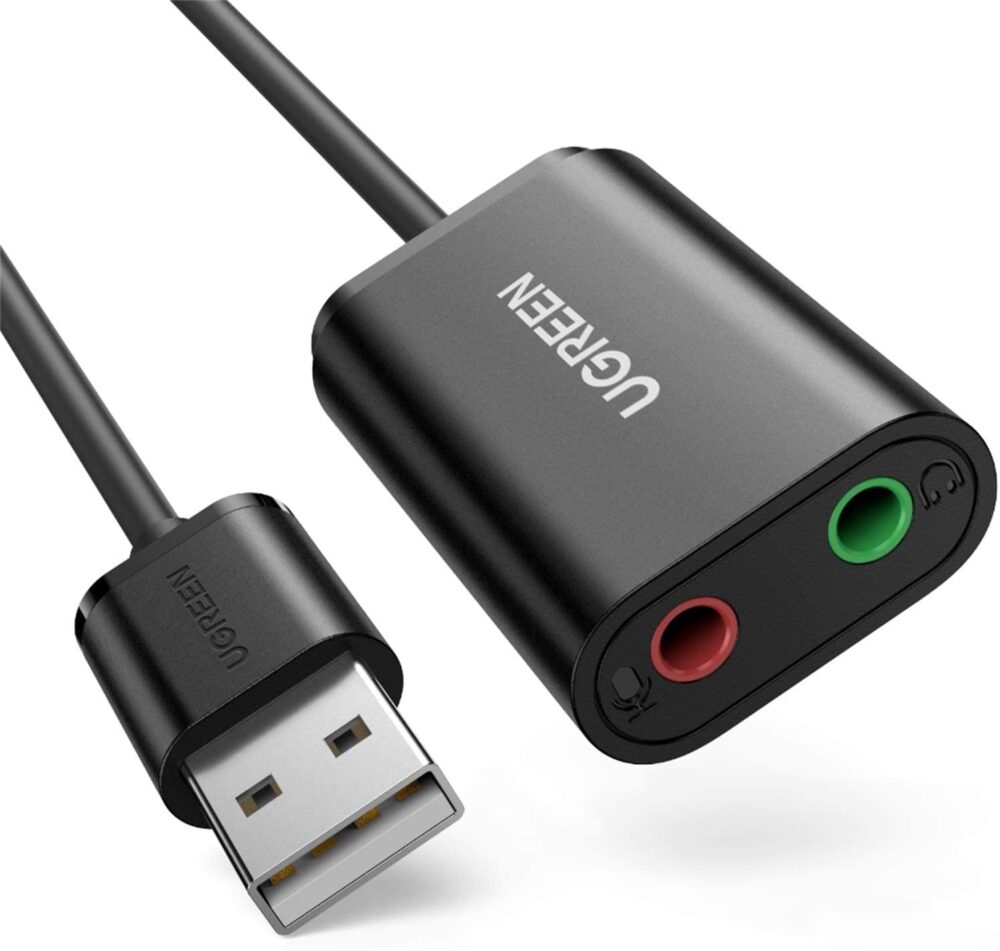 External USB sound card for headphones and microphone