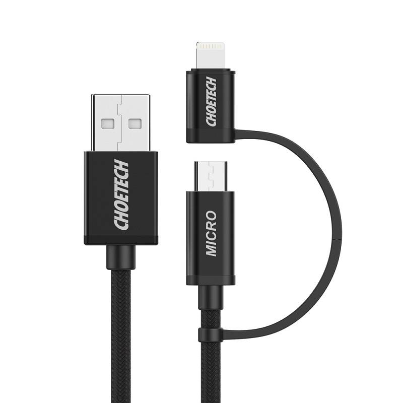 Choetech - 2-in-1 charging and data cable with Lightning and Micro-USB connector - 1.8M - Black