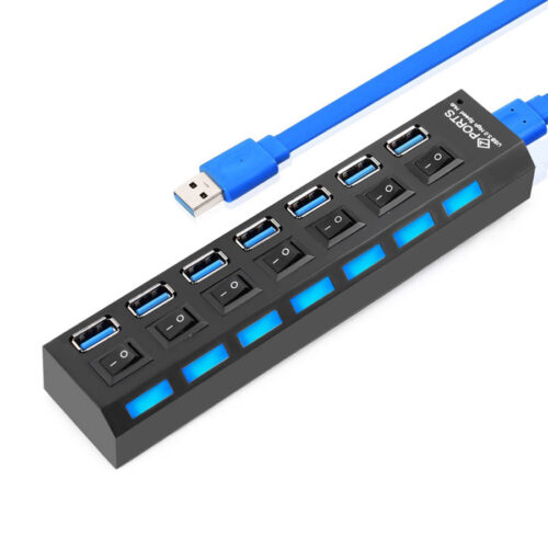 USB 3.0 HUB 7-Port Hi-Speed w/Switches & Blue LED Desing KO283