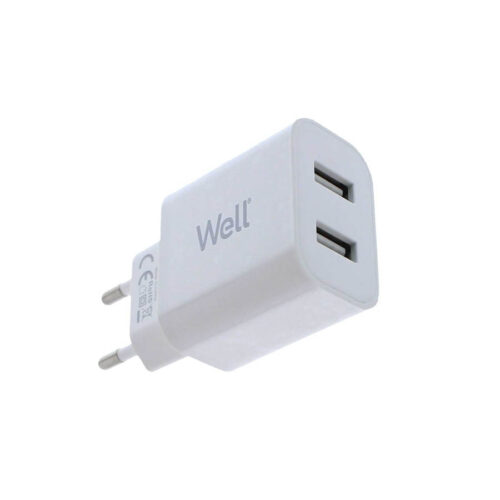 Universal 2xUSB FastTravel Wall Charger 5VDC/2A Λευκό Well PSUP-USB-W22003WE-WL