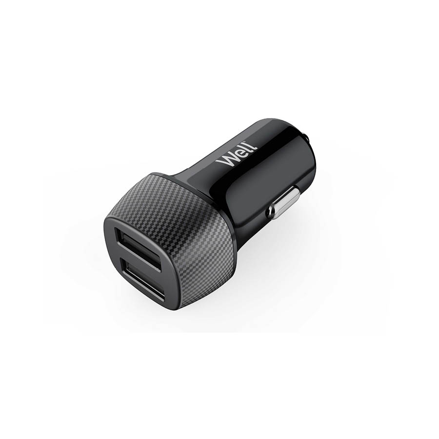 Well Universal 2χUSB Car Charger 5V/2.4A Μαύρος PSUP-USB-C22401BK-WL