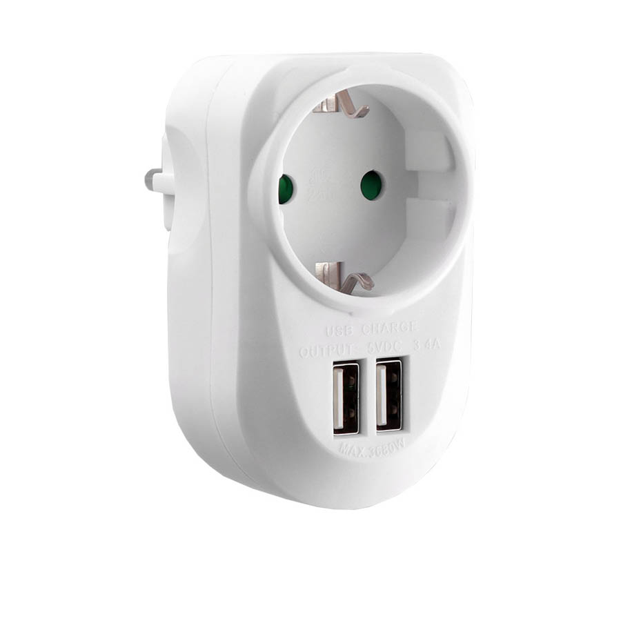 Αντάπτορας Σούκο 16A με 2xUSB 3.4Α LS-12USW LIME