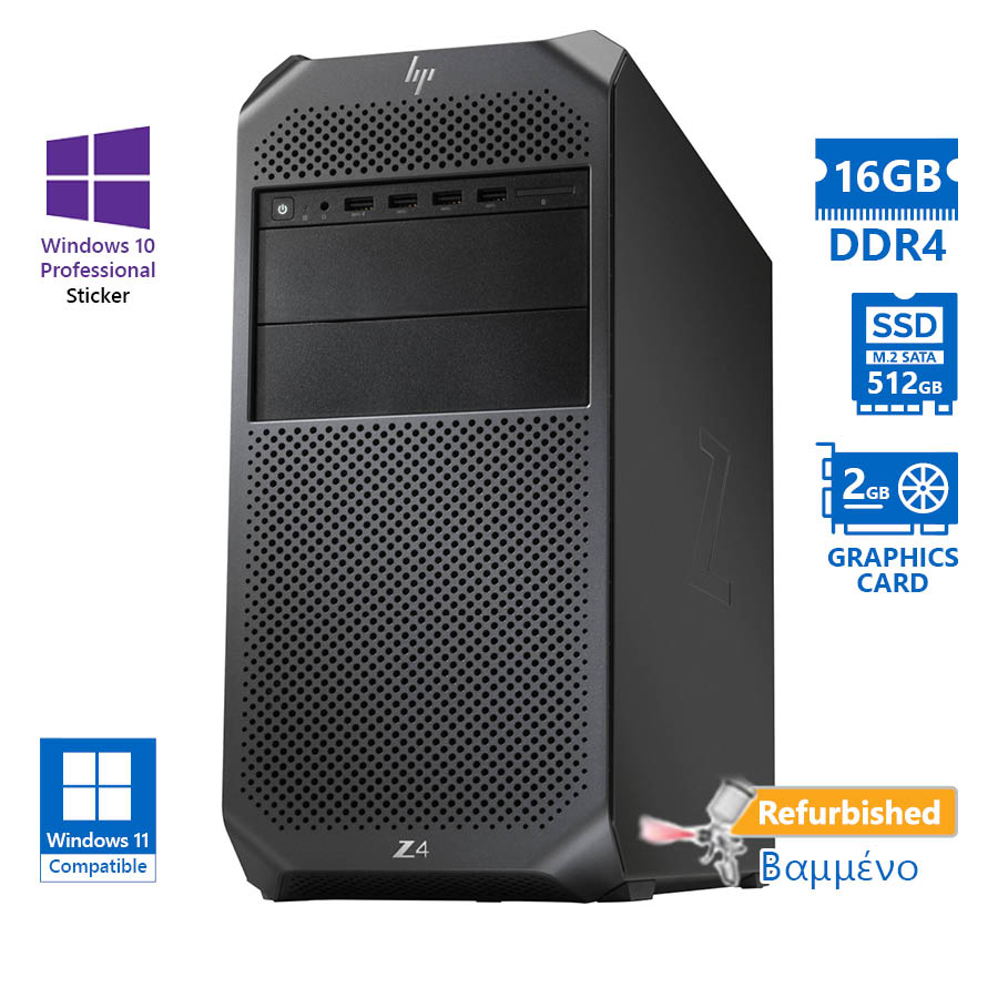 HP Z4G4 Tower Xeon W-2155 (10-Cores)/16GB DDR4/512GB Μ.2 SSD/Nvidia 2GB/DVD/10P Grade A- Workstation