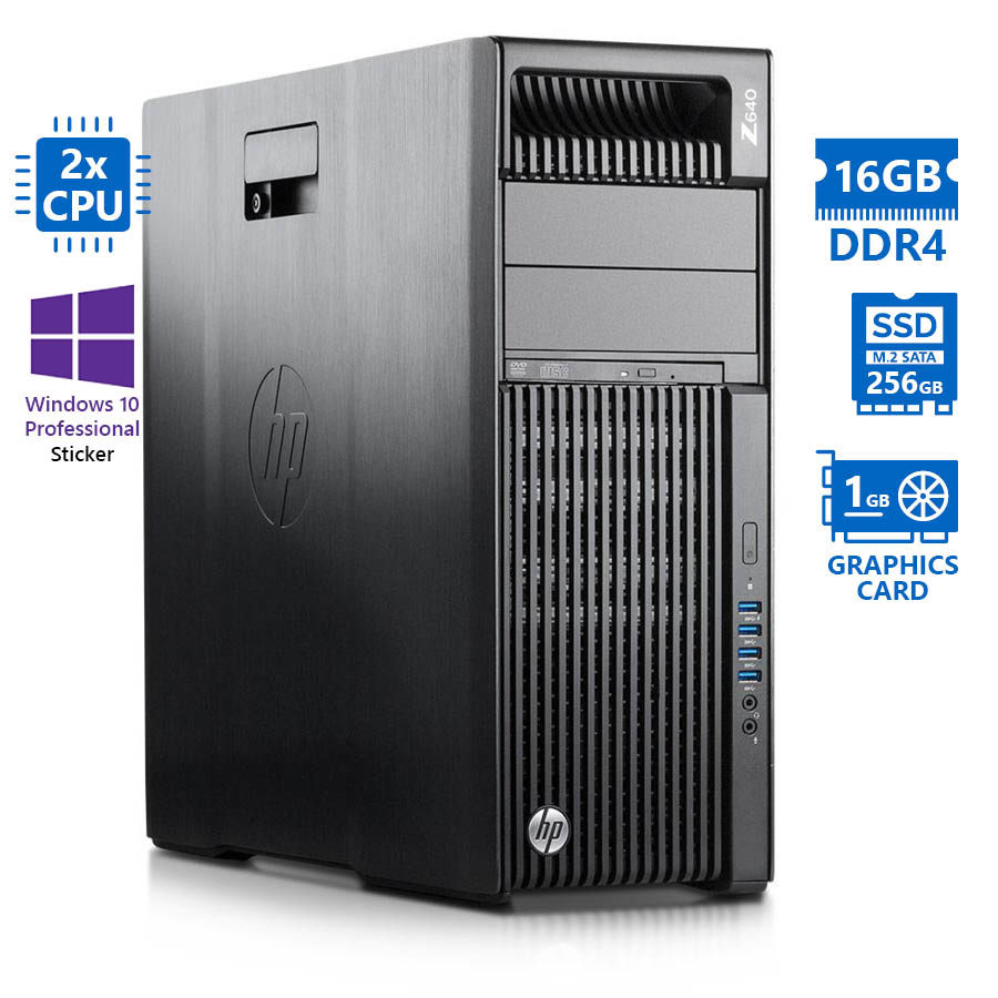 HP Z640 Tower Xeon 2xE5-2623v4(4-Cores)/16GB DDR4/256GB M.2 SSD/Nvidia 1GB/DVD/10P Grade B Workstati