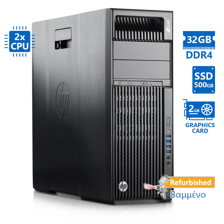 HP Z640 Tower Xeon 2xE5-2640v3(8-Cores)/32GB DDR4/500GB SSD/Nvidia 2GB/DVD/7P Grade A+ Workstation R