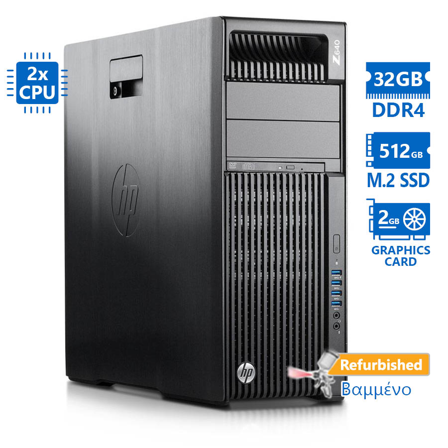 HP Z640 Tower Xeon 2xE5-2640v3(8-Cores)/32GB DDR4/512GB M.2 SSD/Nvidia 2GB/DVD/8P Grade A+ Workstati