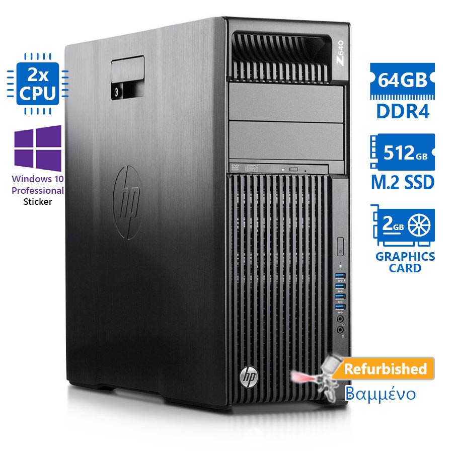 HP Z640 Tower Xeon 2xE5-2640v4(10-Cores)/64GB DDR4/512GB M.2 SSD/Nvidia 2GB/DVD/10P Grade A+ Worksta