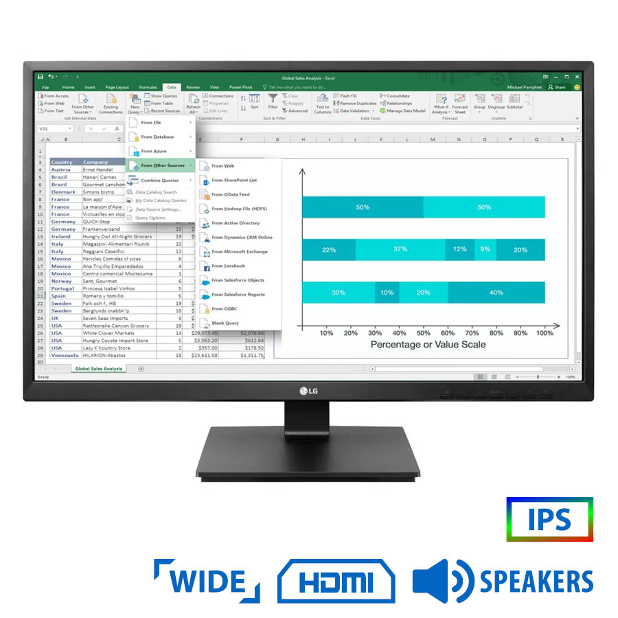 Used Monitor 24BK550Y IPS LED/LG/24"/1920x1080/Wide/Black/w/Speakers/D-SUB & DVI-D & DP & HDMI & USB