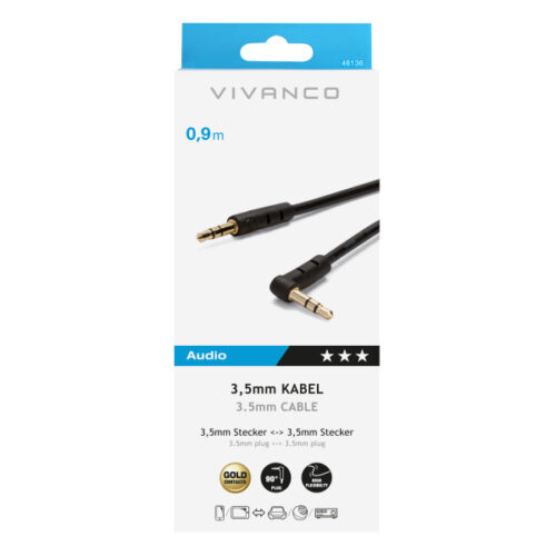 VIVANCO AUDIO CONNECTION CABLE 3.5mm JACK to ANGLED 3.5mm JACK 0.9m