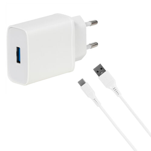 VIVANCO TRAVEL CHARGER QUICKCHARGE 3 3A 18W + TYPE C DATA CABLE white