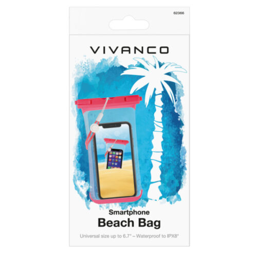 VIVANCO UNIVERSAL BEACH WATERPROOF CASE FOR SMARTPHONES UP TO 6.7' pink