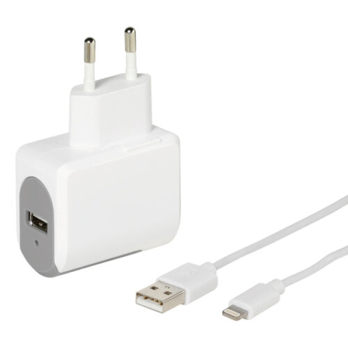 VIVANCO TRAVEL CHARGER MFI 2.4A + DATA CABLE LIGHTNING 1m white
