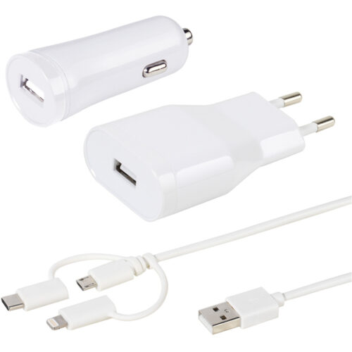 VIVANCO SET MFI TRAVEL CHARGER 2.4A + CAR CHARGER 2.4A + DATA CABLE LIGHTNING | TYPEC | MICRO combo
