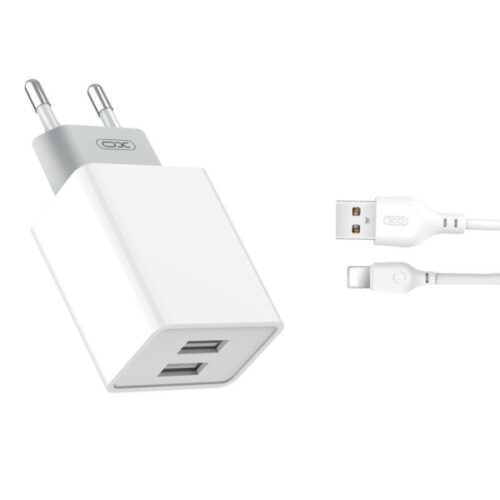 XO TRAVEL CHARGER L65 2x USB 2,4A + DATA CABLE LIGHTNING white