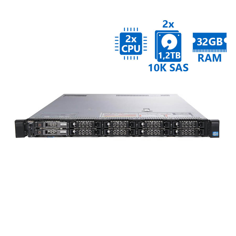 Refurbished Server Dell Poweredge R620 R1U 2xE5-2640/32GB DDR3/2x1.2TB SAS 10K/10xSFF/2xPSU/No ODD/P