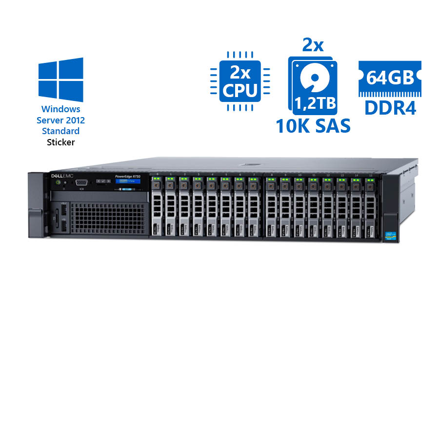 Refurbished Server Dell Poweredge R730 R2U 2xE5-2630v3/64GB DDR4/2x1.2TB SAS 10K/16xSFF/2xPSU/No ODD