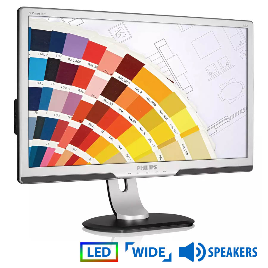 Used Monitor 241P3LYES LED/Philips/24"/1920x1080/Wide/Silver/w/Speakers/D-SUB & DVI-D & DP & USB HUB