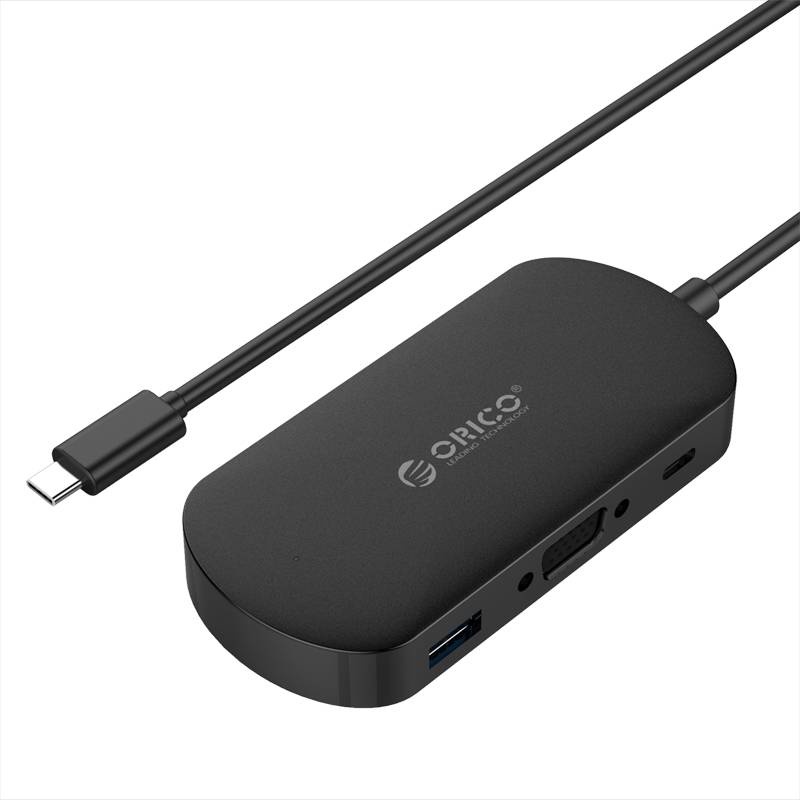 3-in-1 Type-C hub with USB 3.0 Type-A, Type-C PD and VGA ports - Black