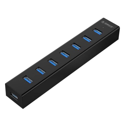 7 port USB 3.0 hub matt black 1m USB 3.0 data cable
