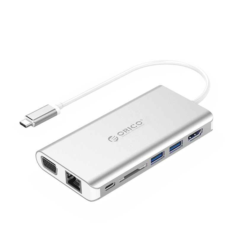 Aluminum 8-in-1 USB-C hub - silver