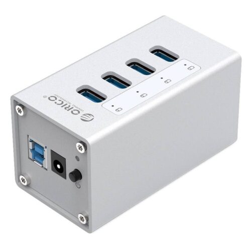 Aluminum USB 3.0 Hub with 4 Ports - Incl. 12V Power Adapter - Silver