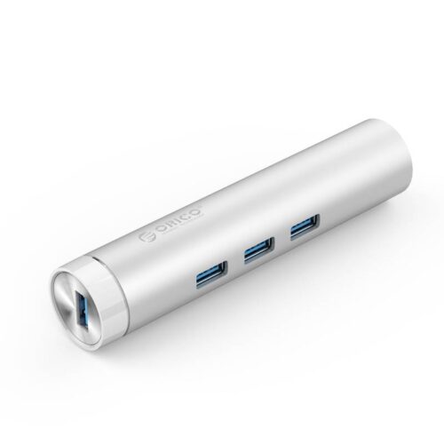 Aluminum USB3.0 hub with 3 type-A ports 1 Ethernet port - Silver