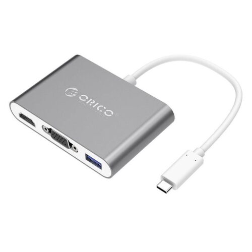 Aluminum hub from Type-C to HDMI, VGA, USB3.0 type-A and USB type-C - PD - 5Gbps - Gray