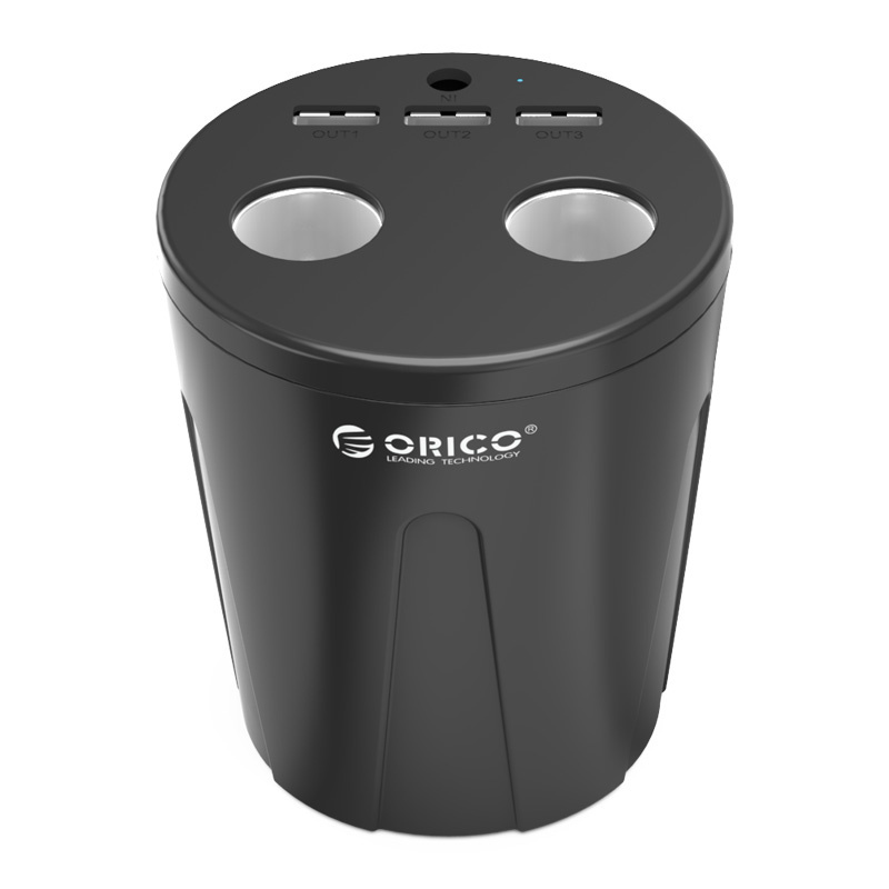 Car charger cigarette port splitter with 3 USB charging ports - 36W - Black