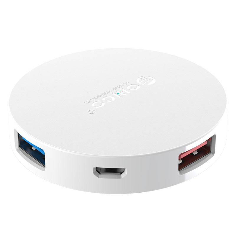 Round USB 3.0 hub with 4 USB-A ports - OTG function - White