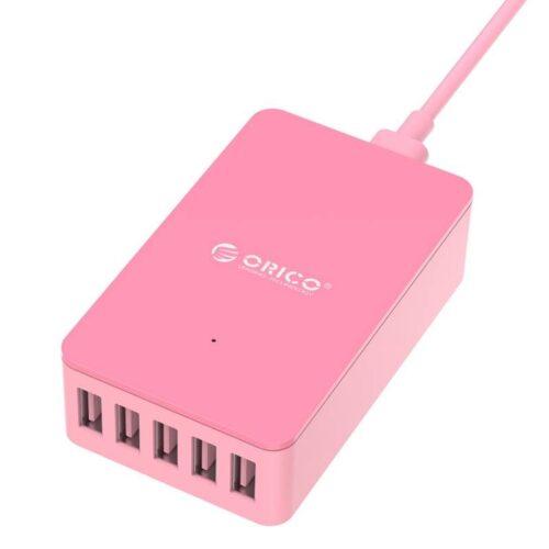 Smart desktop charger with 5 USB charging ports - IC chip - 40W - Pink