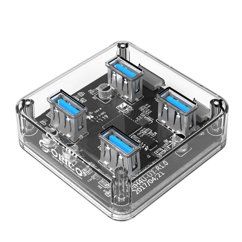 Transparent USB3.0 Hub with 4 ports - 5 Gbps - Special LED indicator - 30 cm data cable