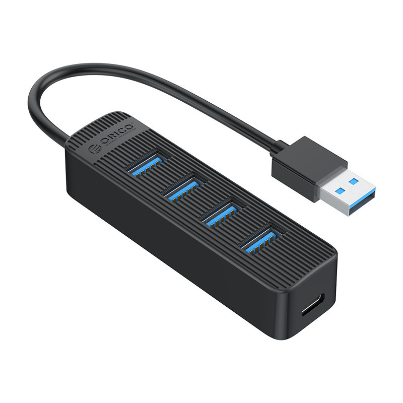 USB 3.0 hub with 4 USB-A ports - additional USB-C power supply - black