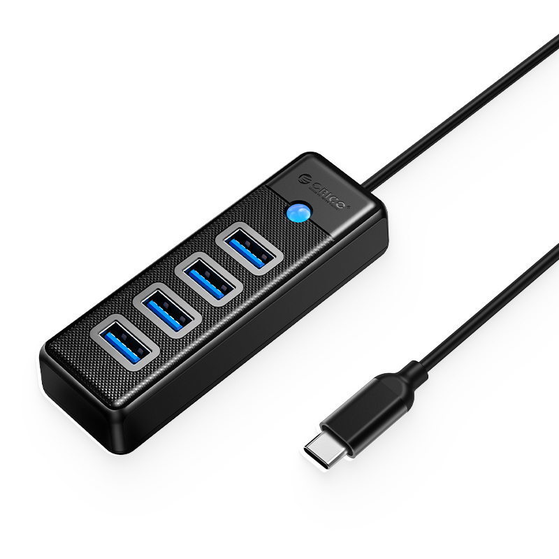 USB Hub with 4x USB-A - Ultra slim design - Black - 180cm cable