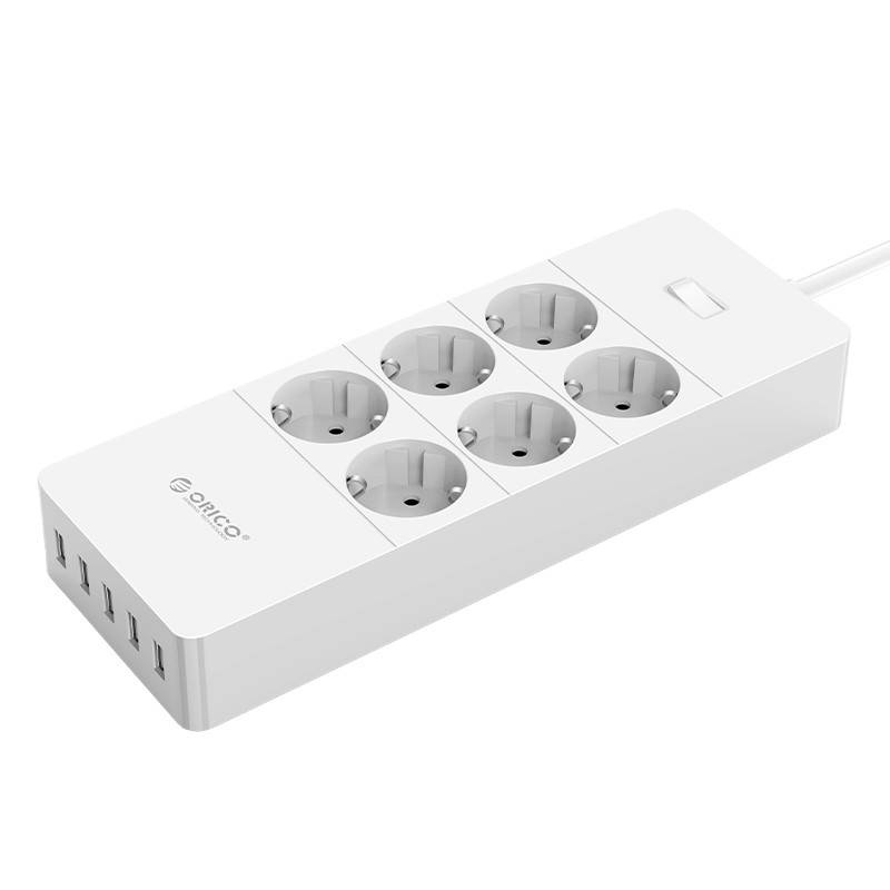 power strip with six outlets and five USB charging ports